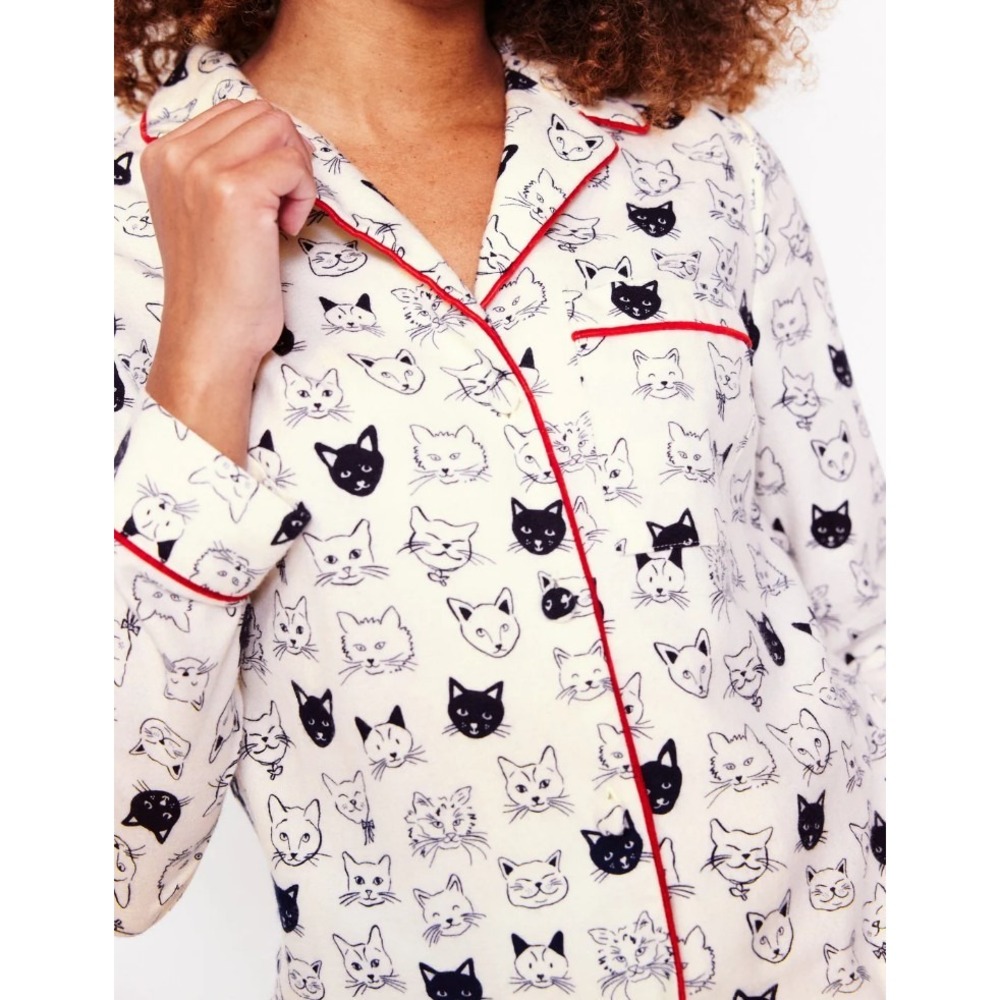 Boden 100%‎ Cotton Brushed Ivory Cat Pajama Shirt Women's Size 6 US